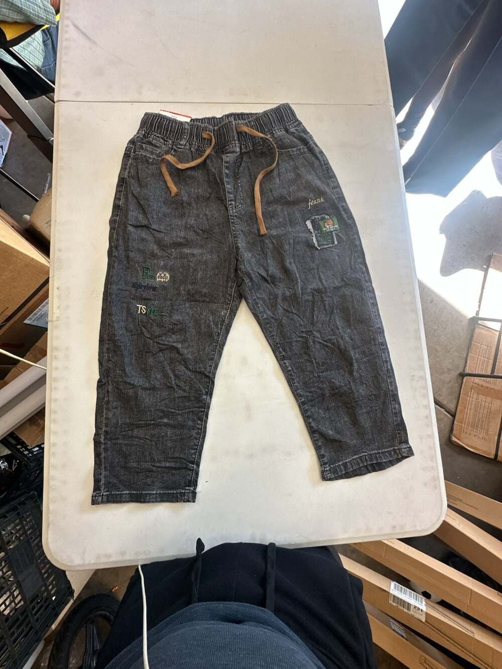Unbranded Denim Jogger Pants Patches Drawstring Black